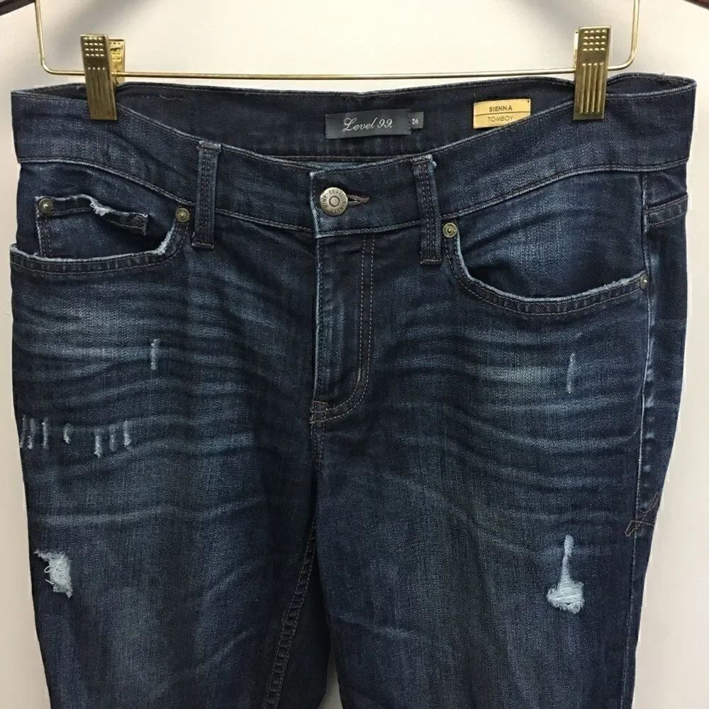 Level 99 | Distressed Sienna Tomboy Dark Jeans 26